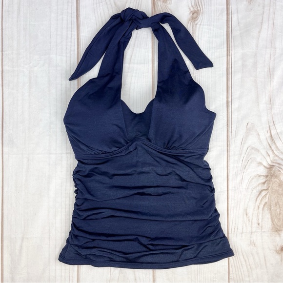 Athleta Aqualuxe Bra Cup 2-Way Tankini Swim Top Navy Blue Sz 32 B/C - Picture 3 of 14